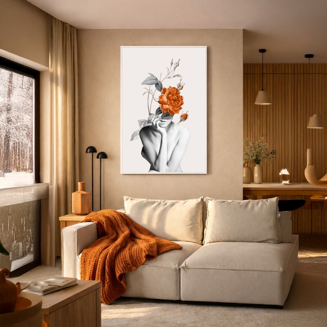 Quadro Canvas Roseira Mullher Terra Cota