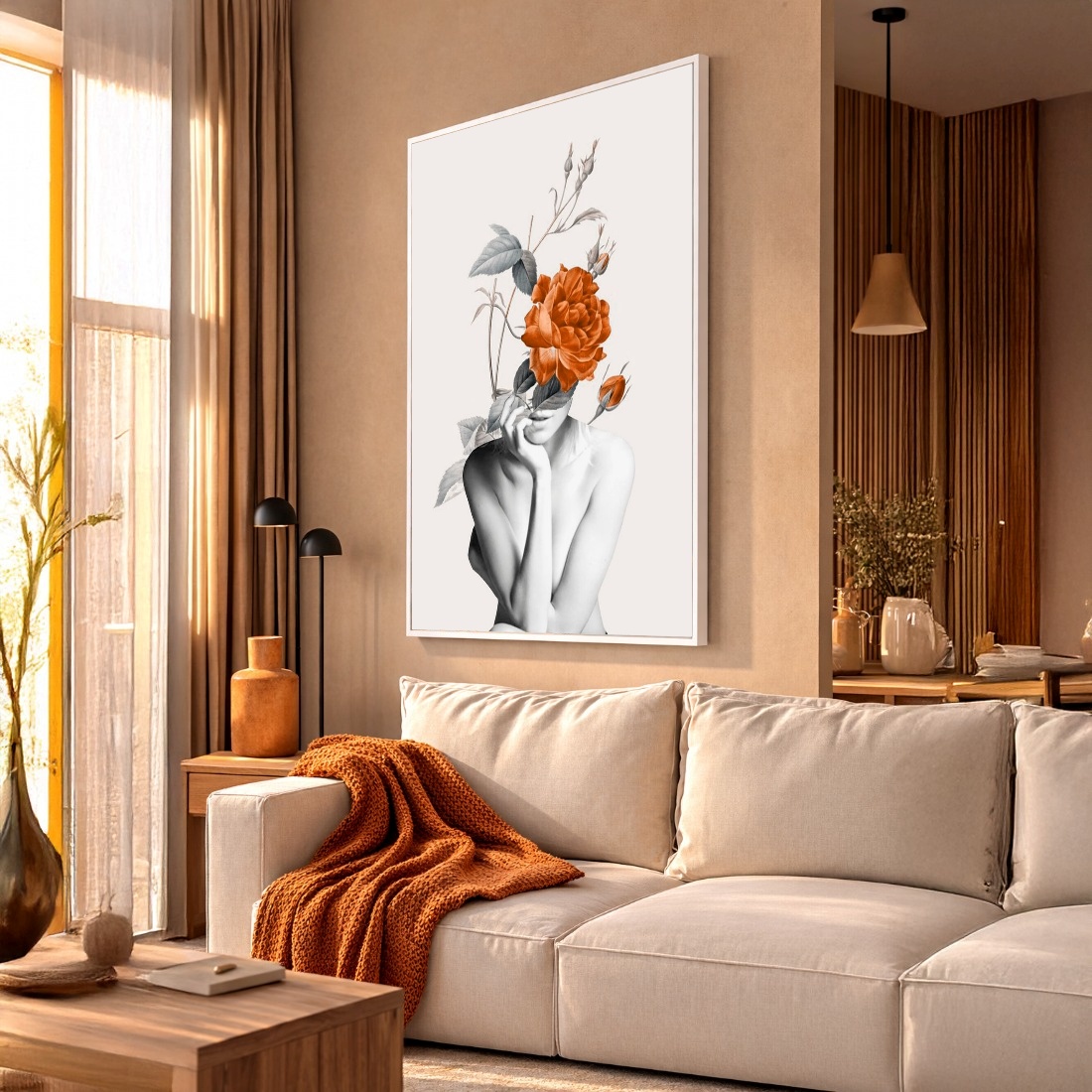 Quadro Canvas Roseira Mullher Terra Cota