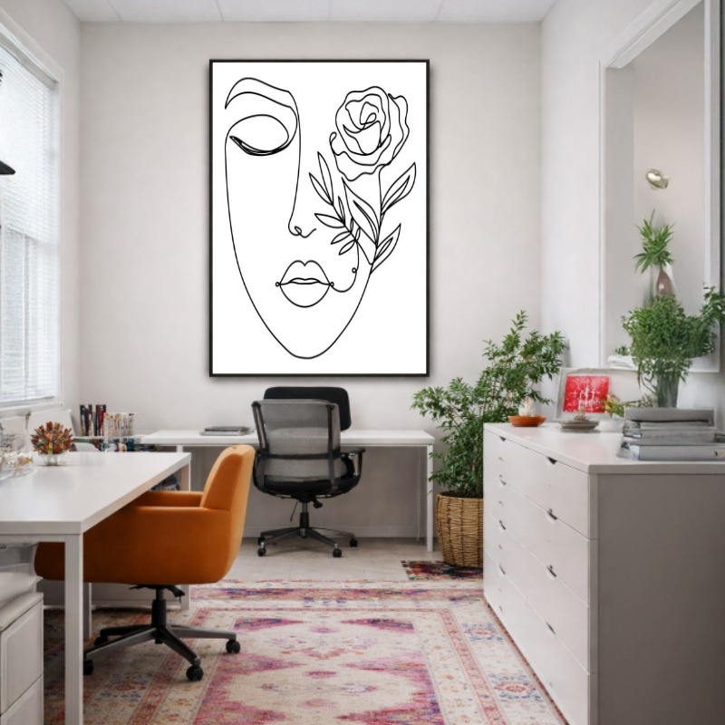 Quadro Canvas Rosto Desenho Flor Mulher