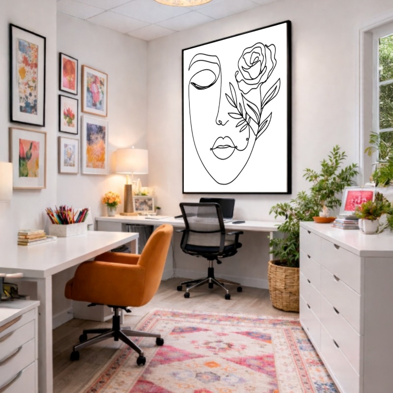 Quadro Canvas Rosto Desenho Flor Mulher