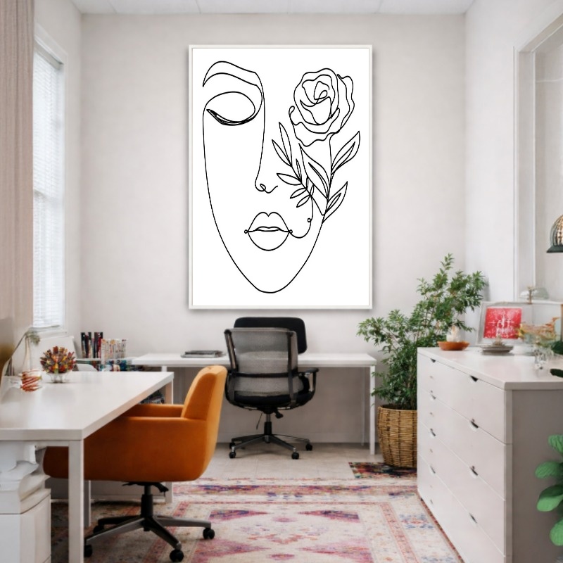 Quadro Canvas Rosto Desenho Flor Mulher