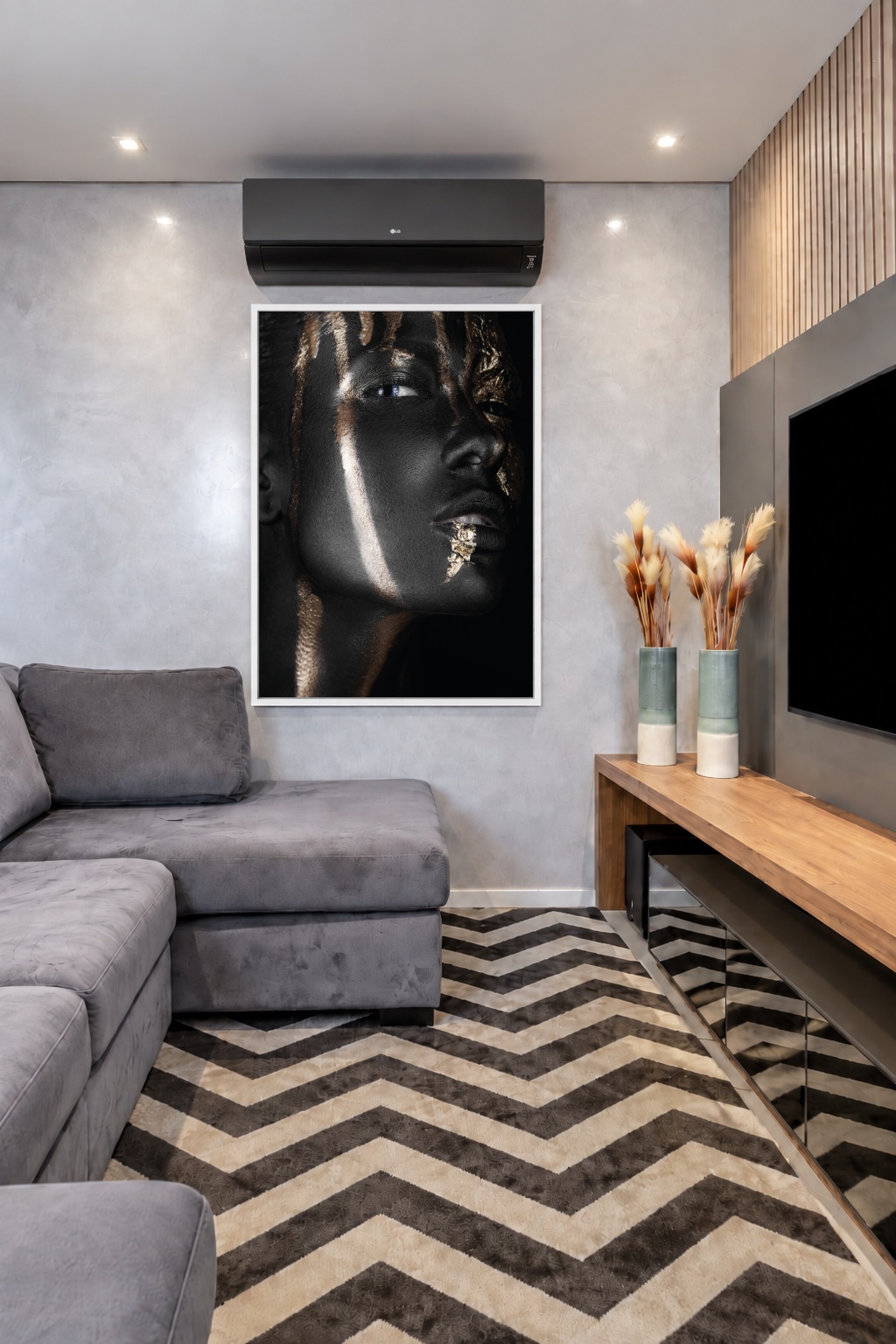 Quadro Canvas Rosto Mulher Pose Dourado