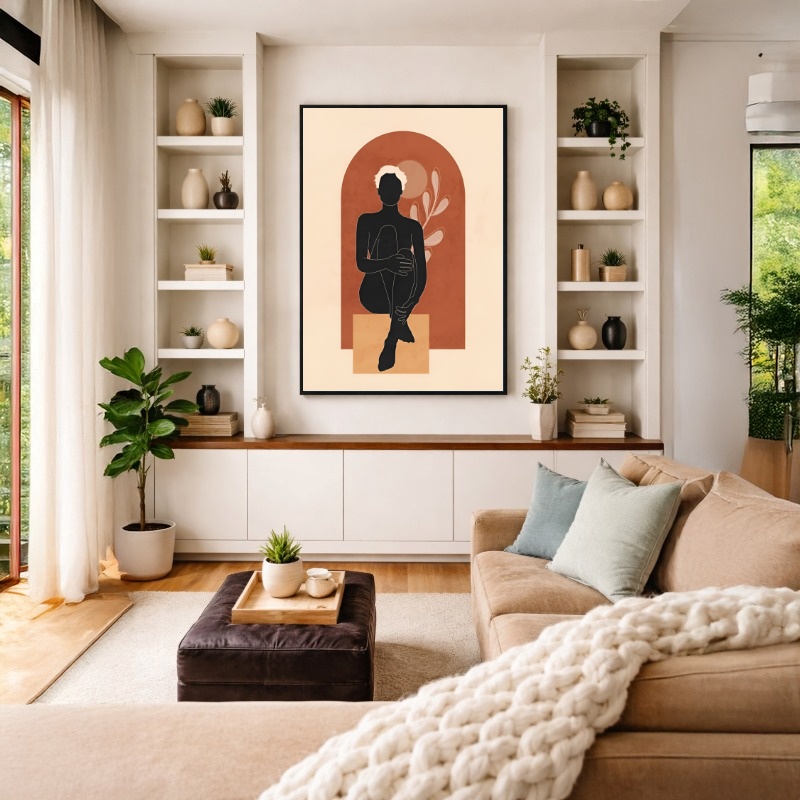 Quadro Canvas Terroso Feminino Geométrico