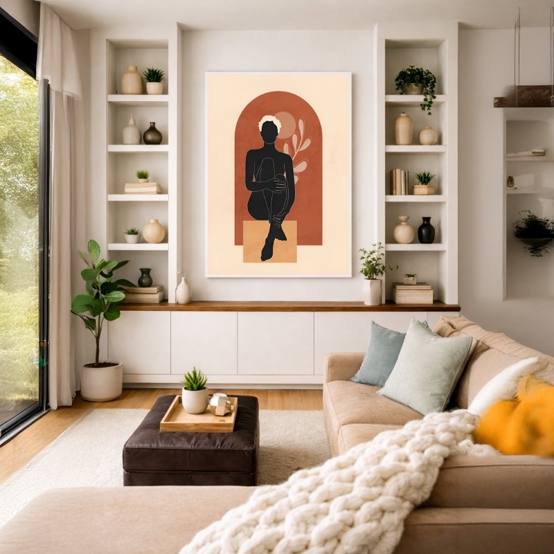 Quadro Canvas Terroso Feminino Geométrico