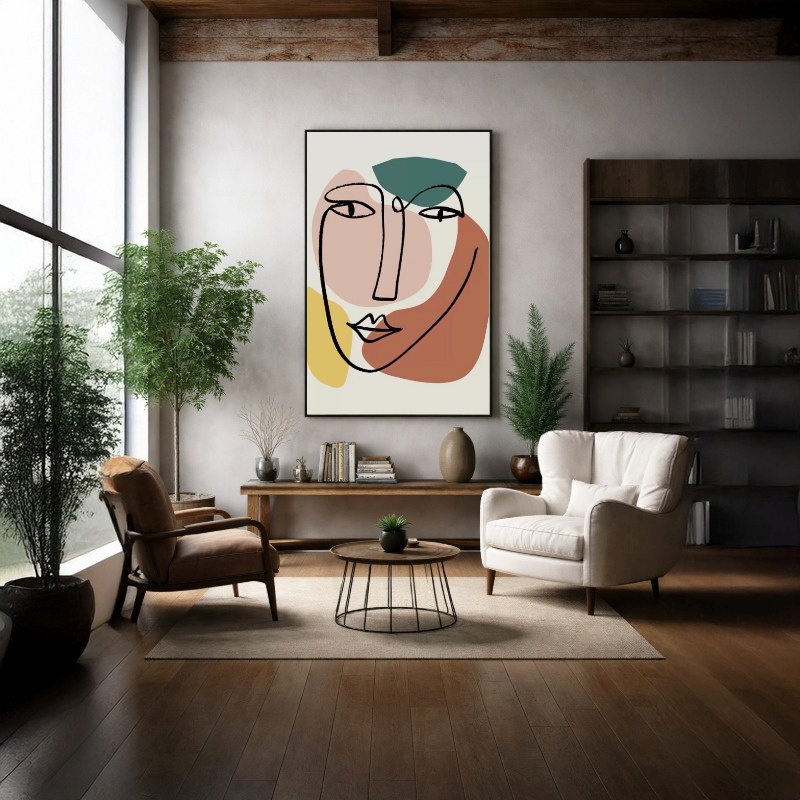Quadro Canvas Traços Rosto Tons Pastéis