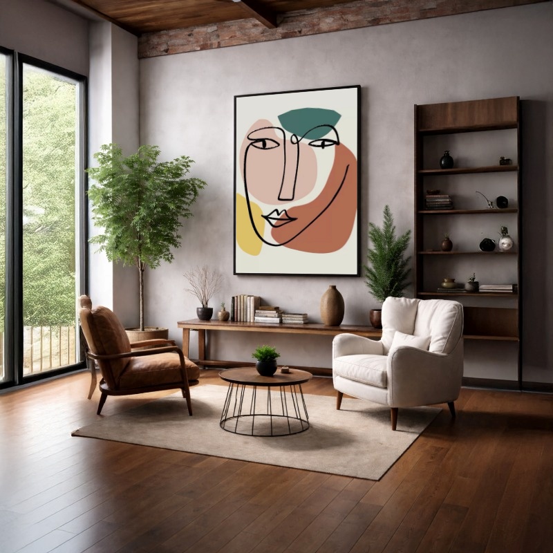 Quadro Canvas Traços Rosto Tons Pastéis