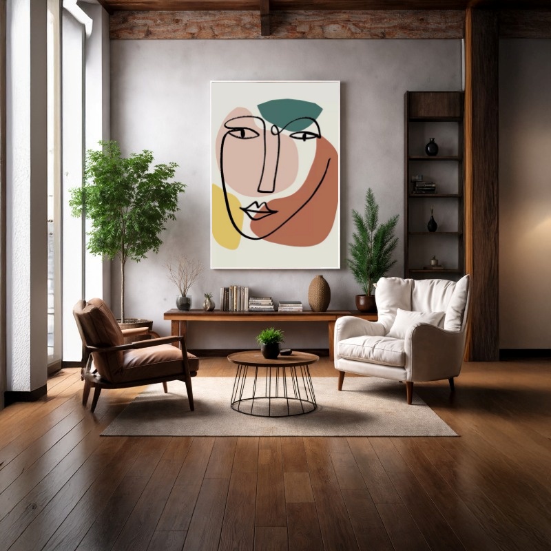Quadro Canvas Traços Rosto Tons Pastéis