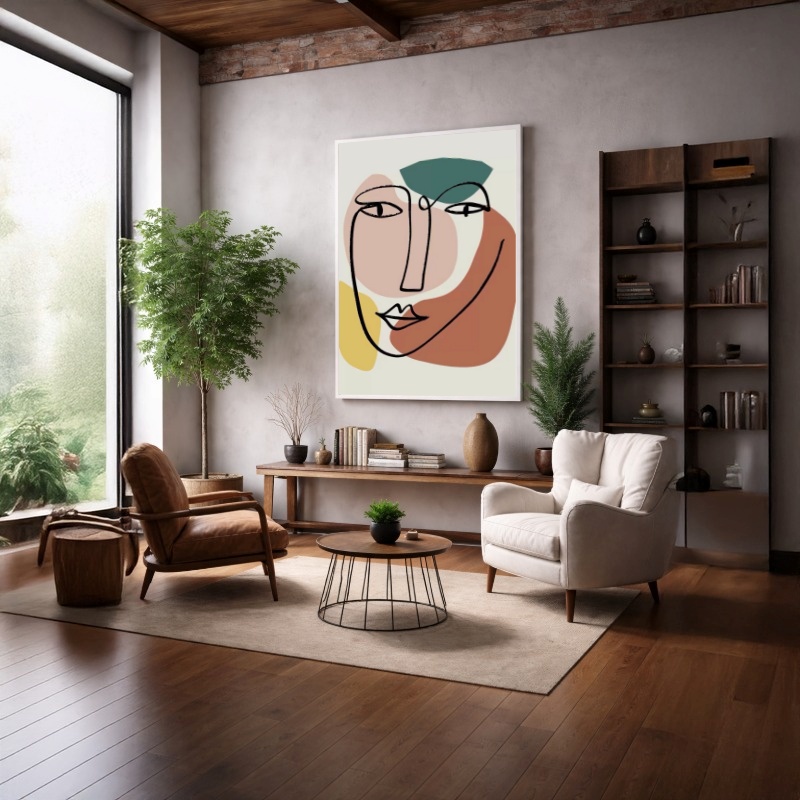 Quadro Canvas Traços Rosto Tons Pastéis