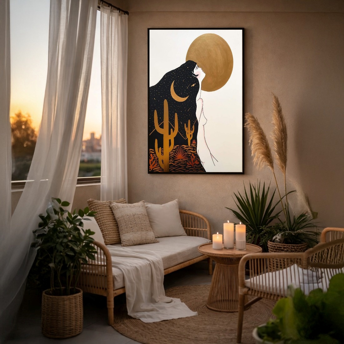 Quadro Canvas Universo Mulher Luar Místico