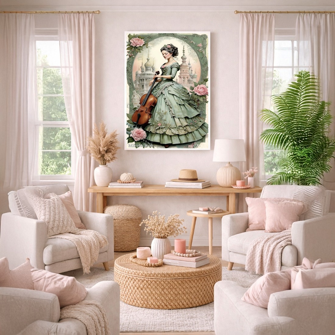 Quadro Canvas Violinista Antigo Rococó Romântico