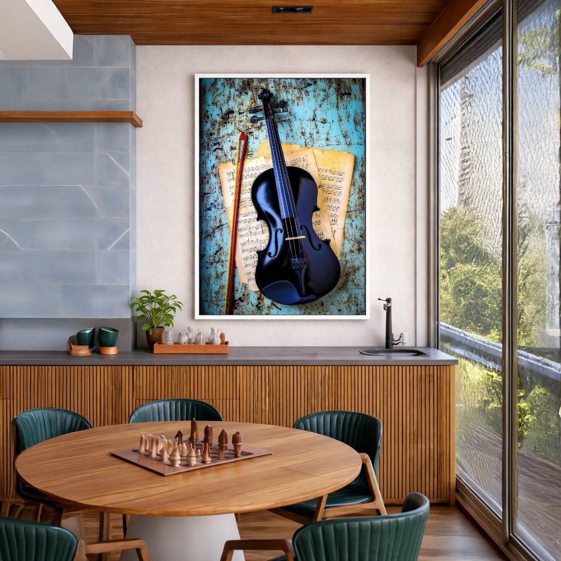 Quadro Canvas Violino Preto com Azul