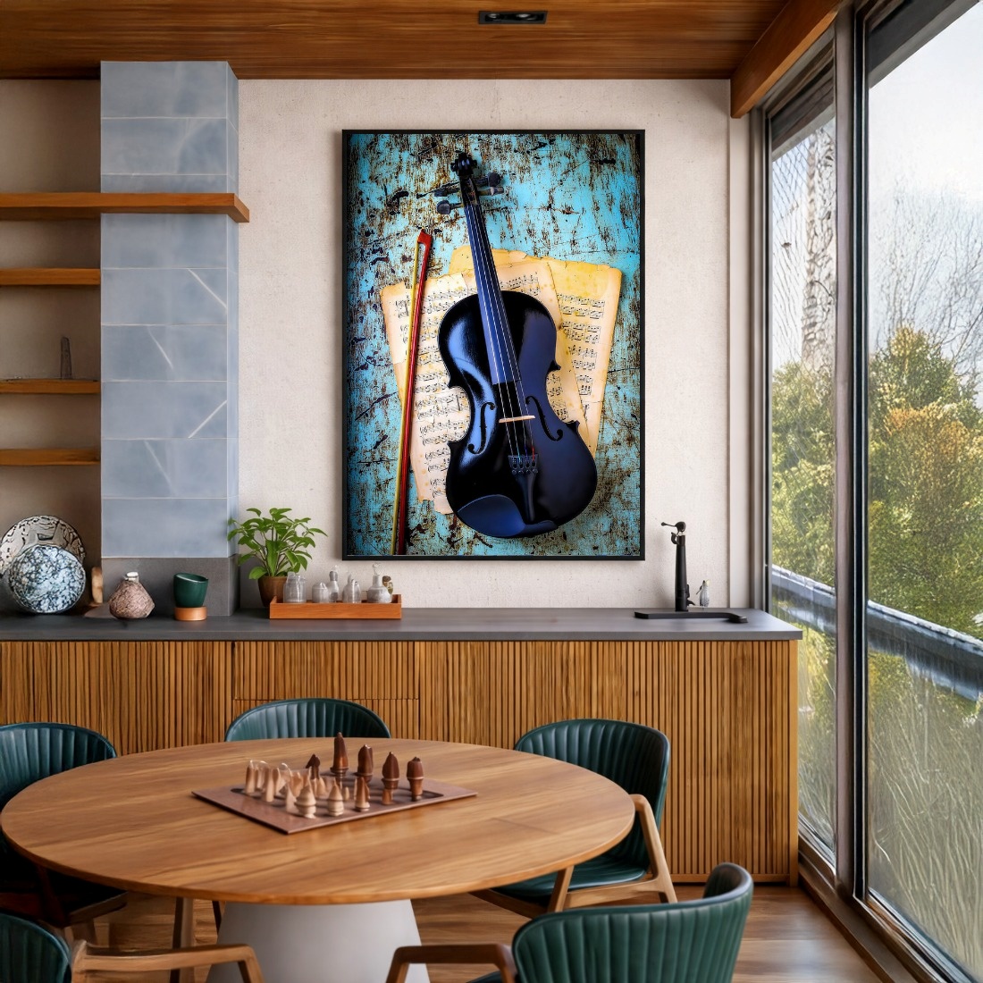 Quadro Canvas Violino Preto com Azul
