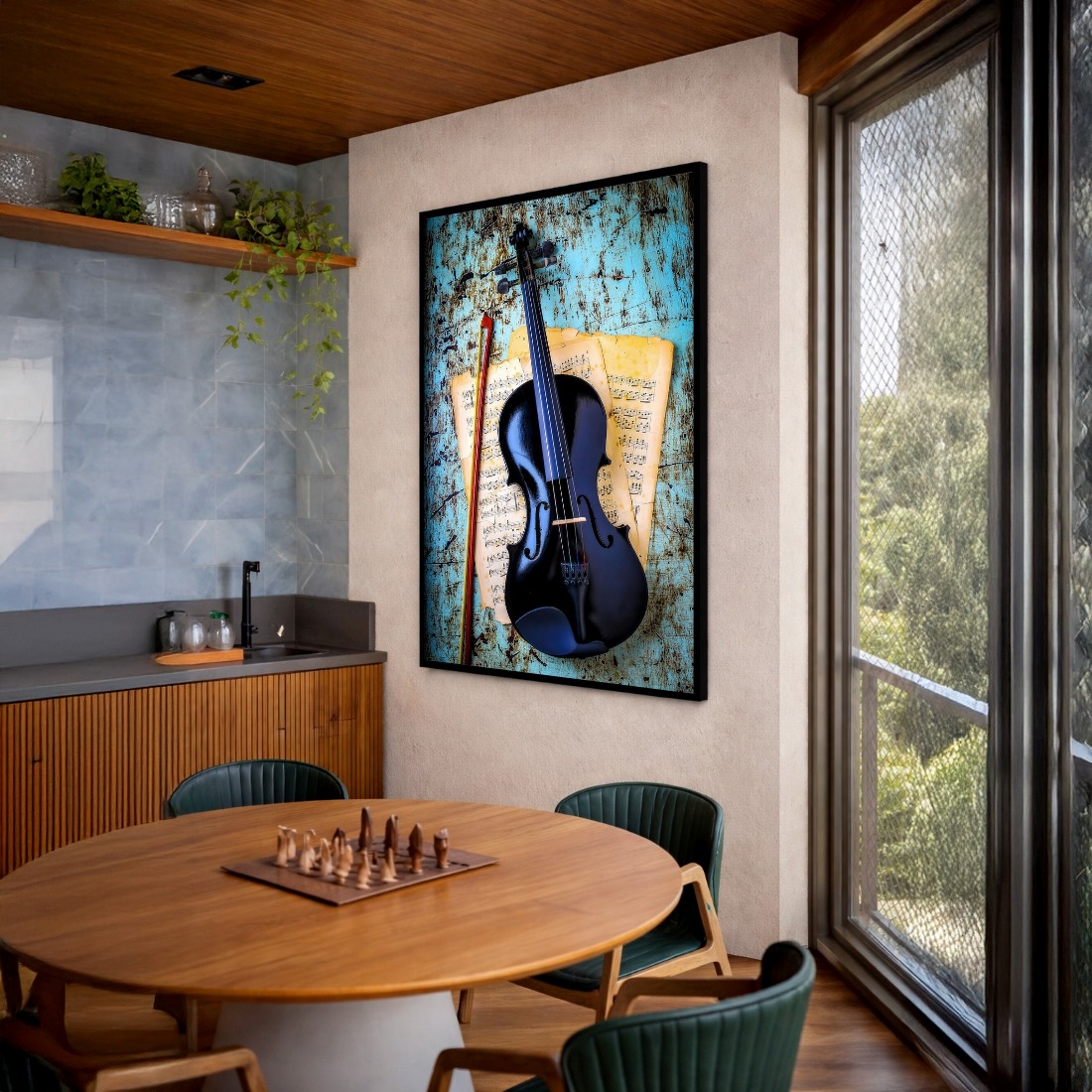 Quadro Canvas Violino Preto com Azul