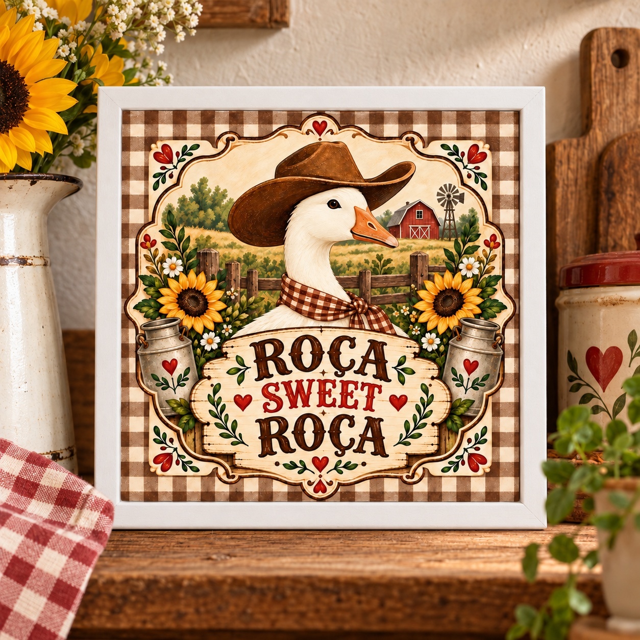 Quadro Country Pato - Roça Sweet Roça - 33x33 Cm