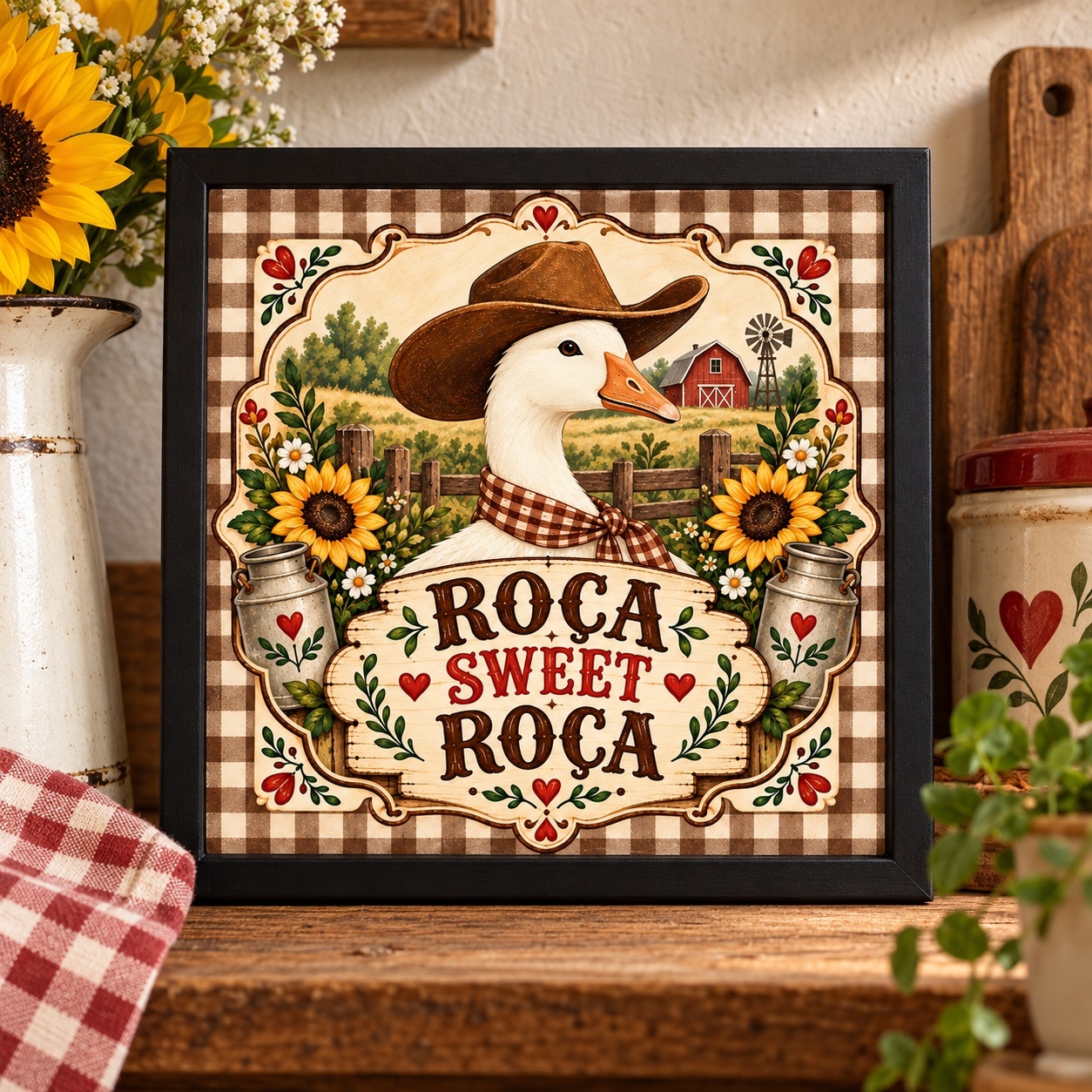 Quadro Country Pato - Roça Sweet Roça - 33x33 Cm