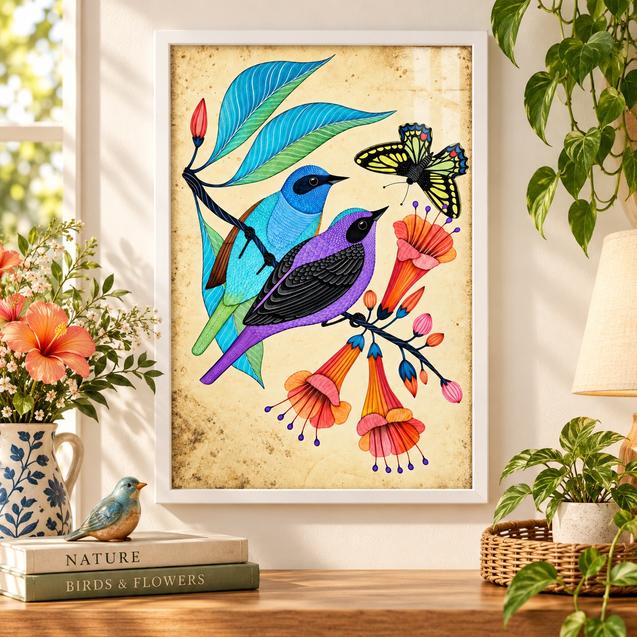 Quadro Decorativo Pássaros Tropicais