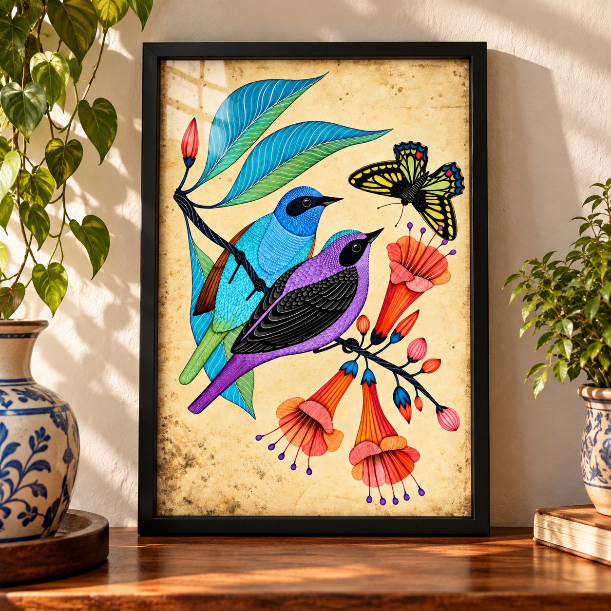 Quadro Decorativo Pássaros Tropicais