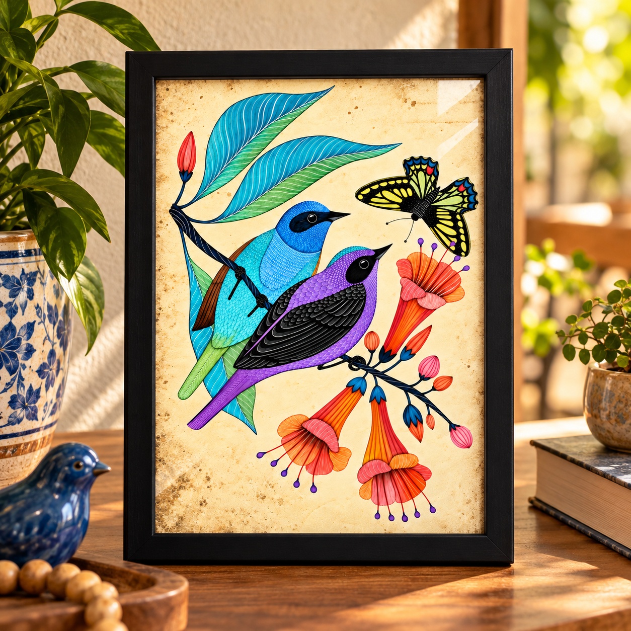 Quadro Decorativo Pássaros Tropicais