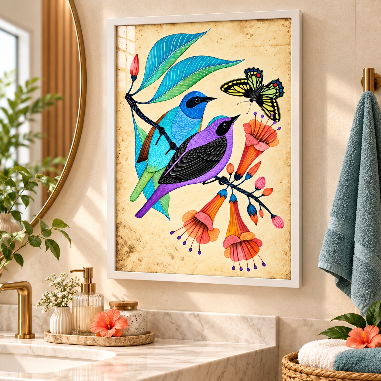 Quadro Decorativo Pássaros Tropicais