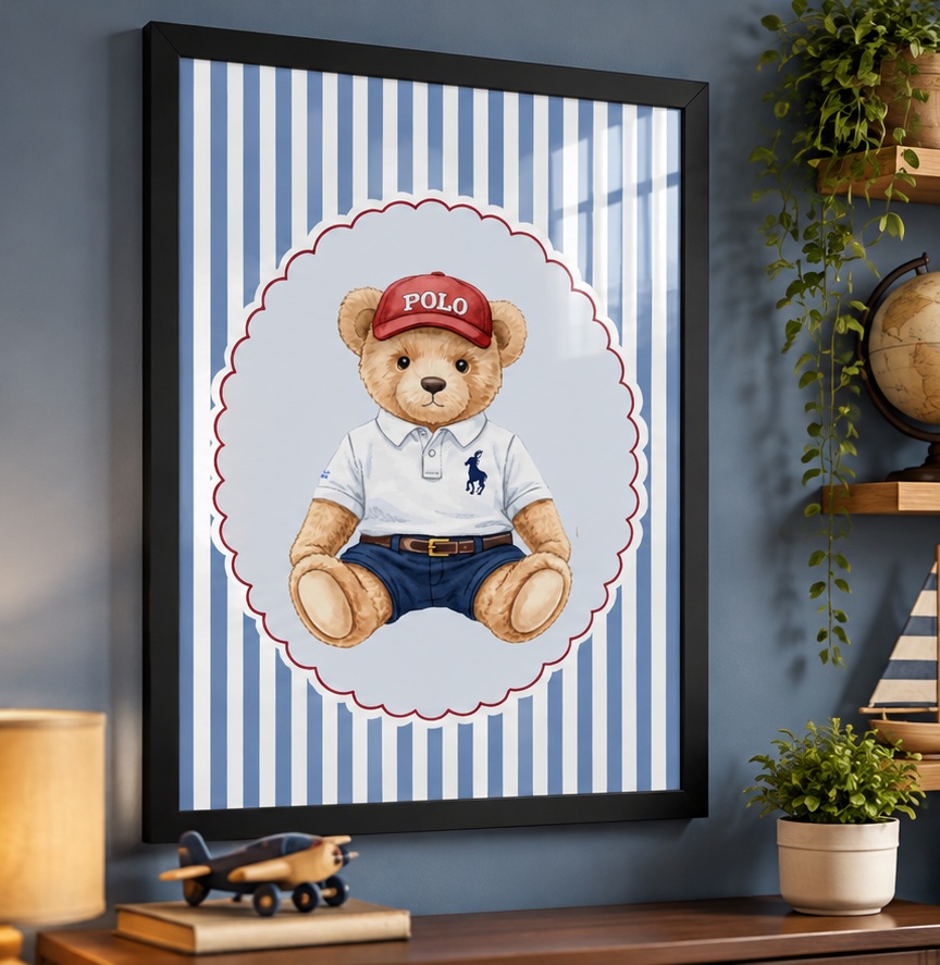 Quadro Decorativo Quarto Infantil Ursinho Fashion