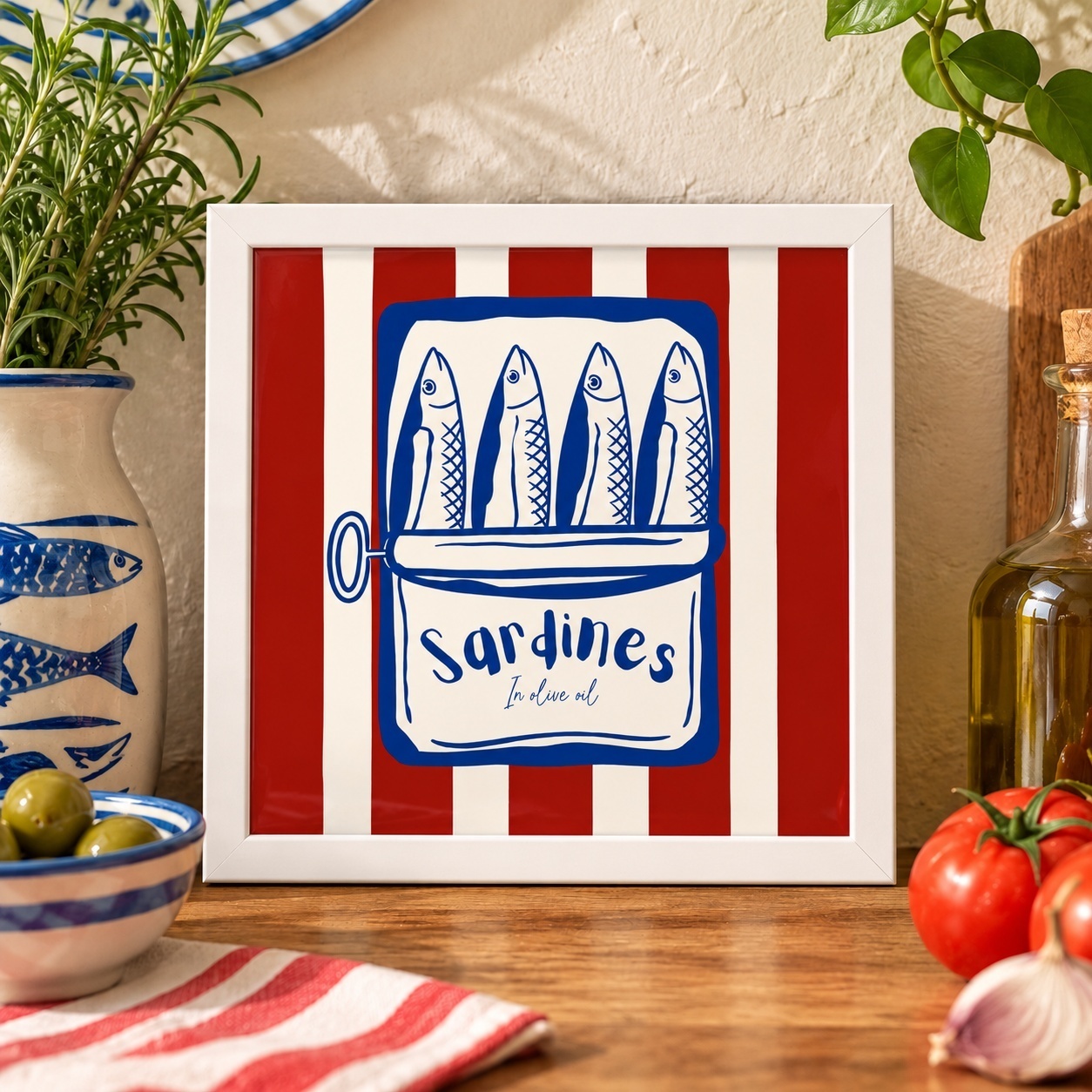 Quadro Decorativo Sardinhas - 33x33 Cm