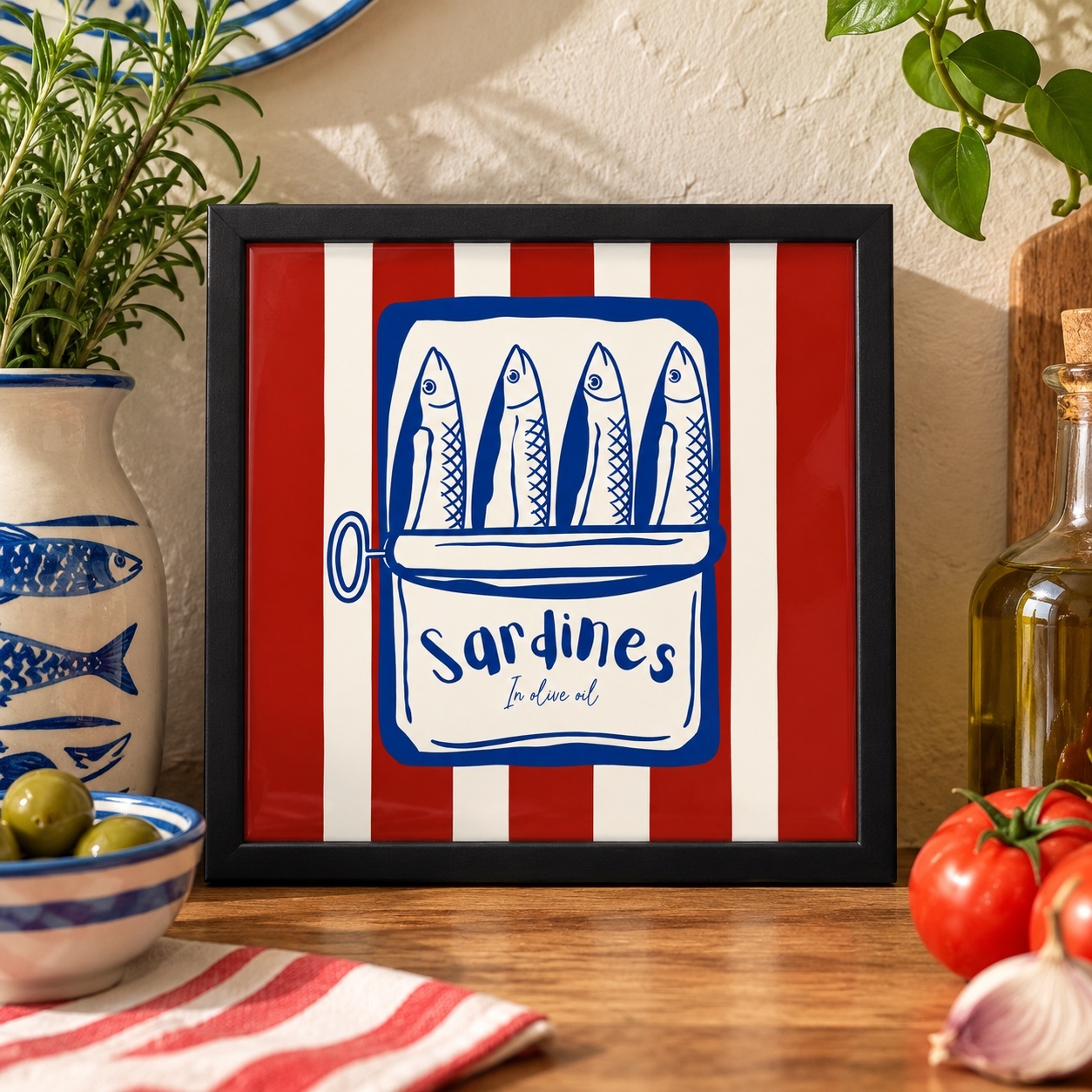 Quadro Decorativo Sardinhas - 33x33 Cm
