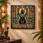 Quadro Egípcio Gato Bastet - 33x33 Cm
