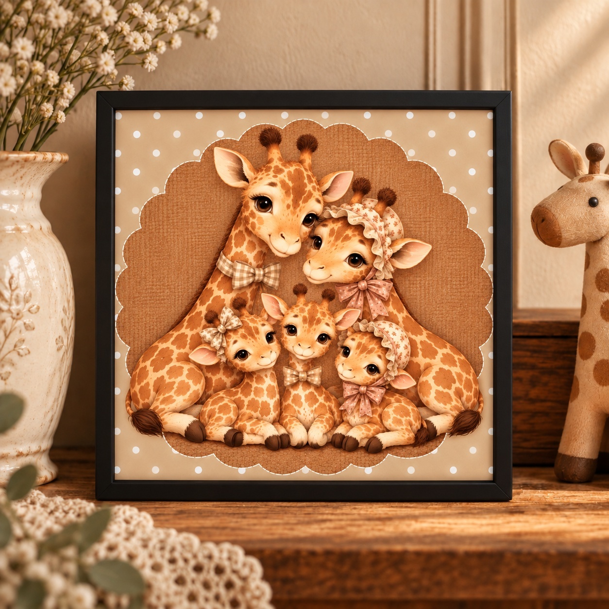 Quadro Família de Girafinhas - 33x33 Cm