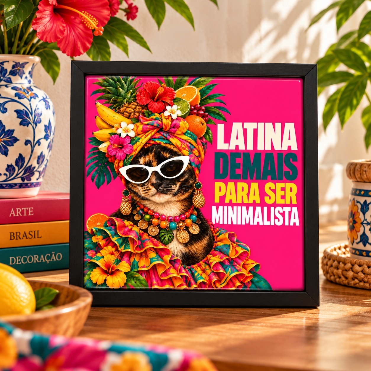 Quadro Gatinha Latina Demais Para Ser Minimalista - 33x33 Cm