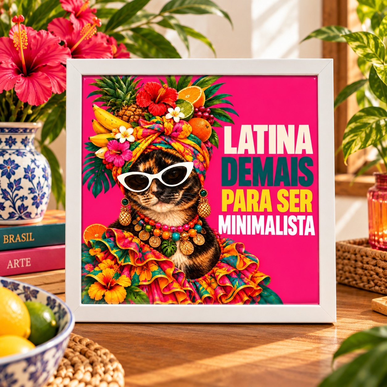 Quadro Gatinha Latina Demais Para Ser Minimalista - 33x33 Cm