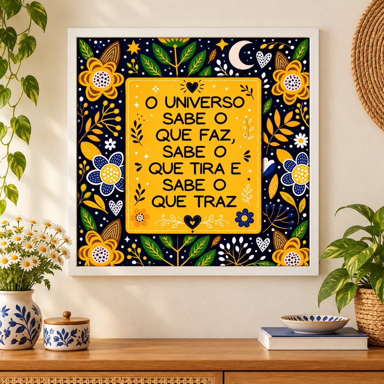 Quadro O universo Sabe O Que Faz - 33x33 Cm