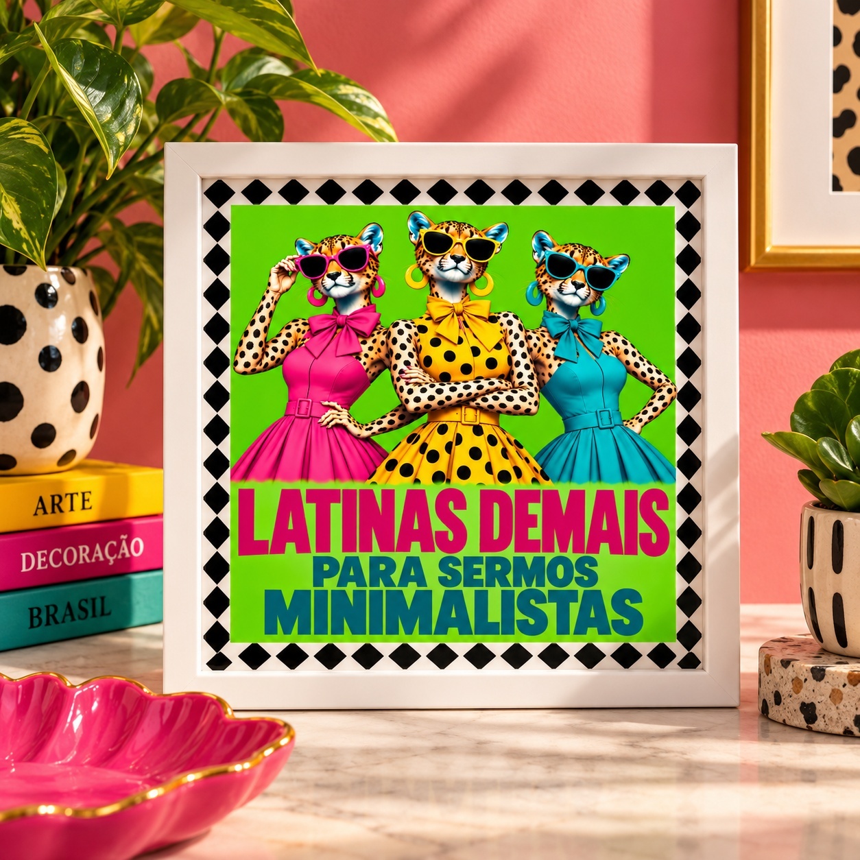 Quadro Oncinhas Latinas Demais - 33x33 Cm