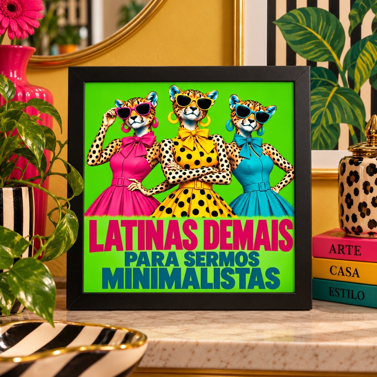 Quadro Oncinhas Latinas Demais - 33x33 Cm