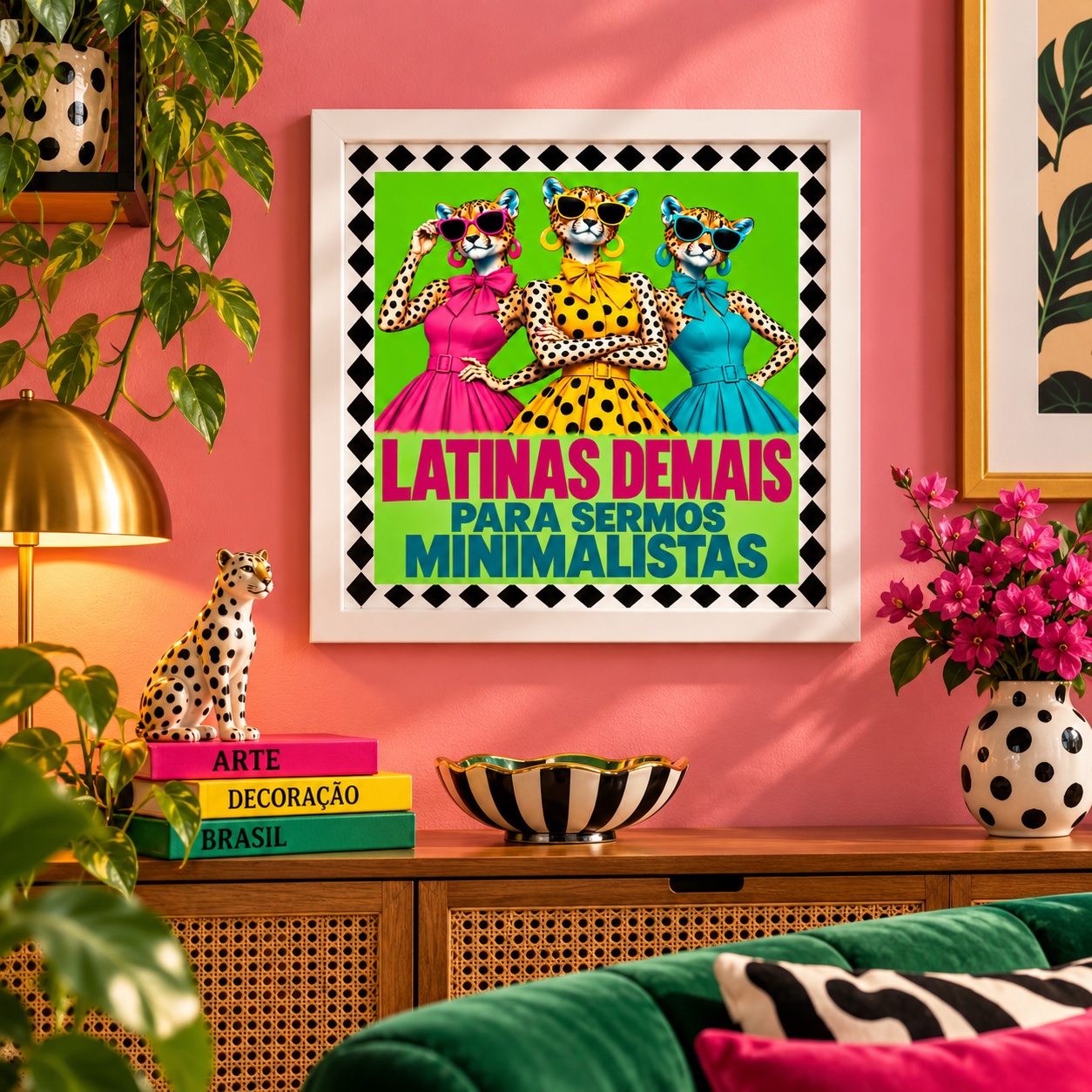 Quadro Oncinhas Latinas Demais - 33x33 Cm