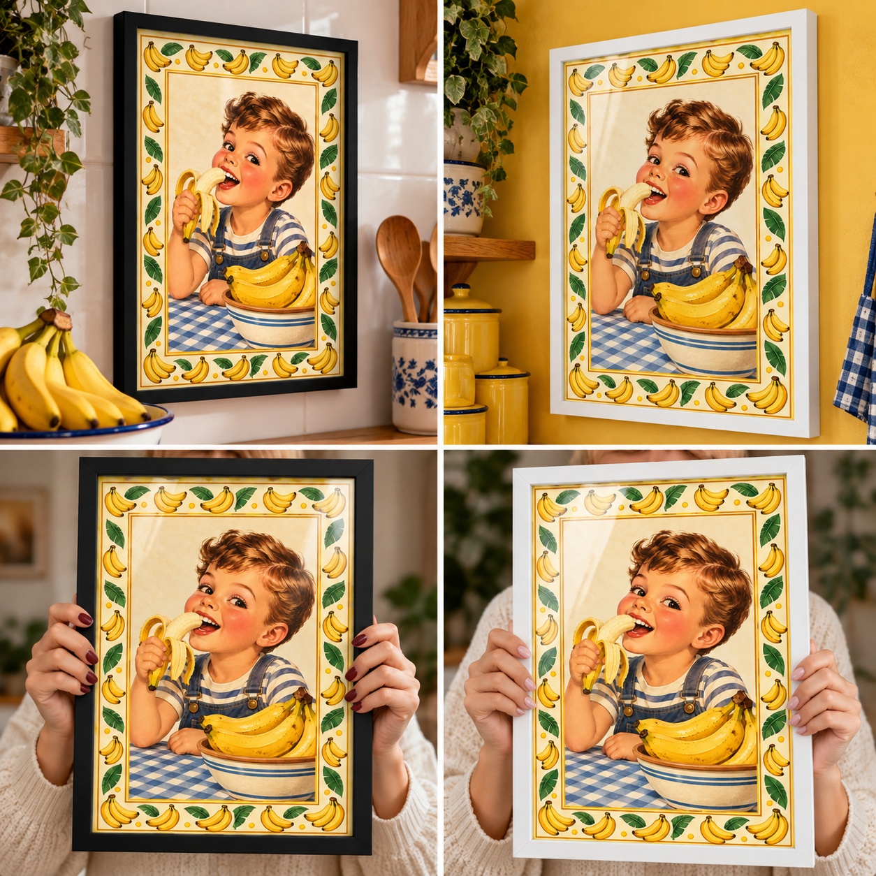 Quadro Para Cozinha Estilo Retrô Bananinhas