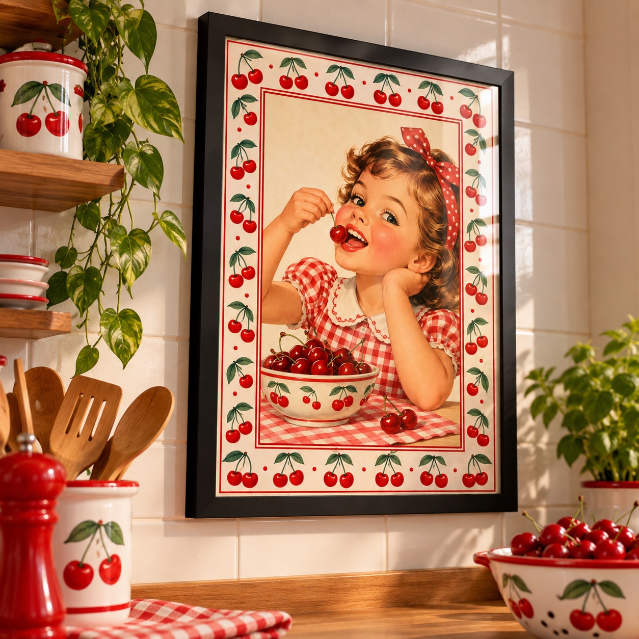 Quadro Para Cozinha Estilo Retrô Cerejinhas