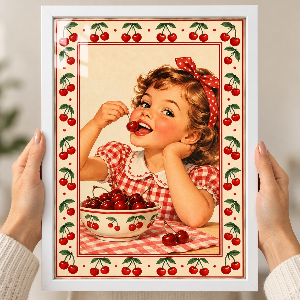 Quadro Para Cozinha Estilo Retrô Cerejinhas