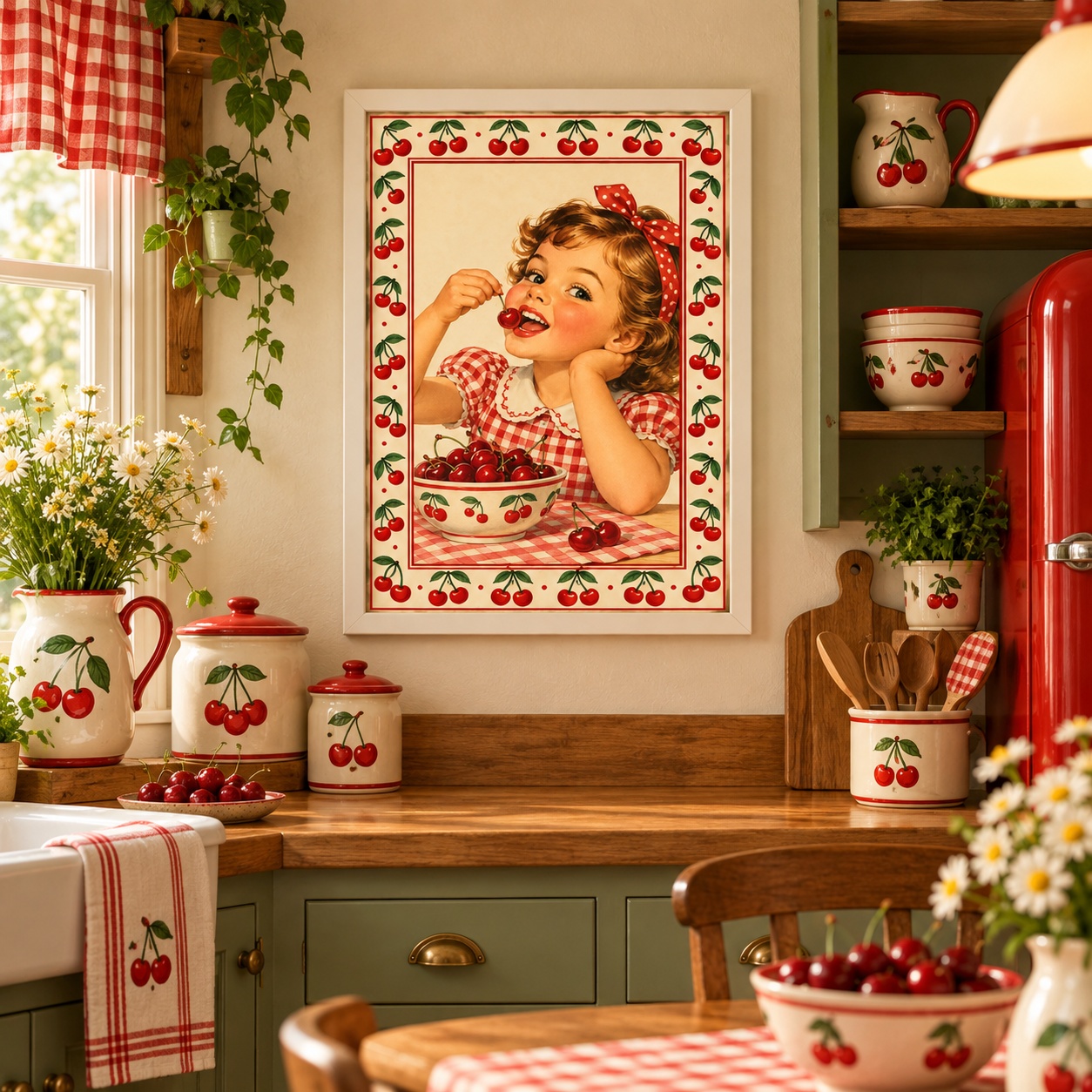 Quadro Para Cozinha Estilo Retrô Cerejinhas