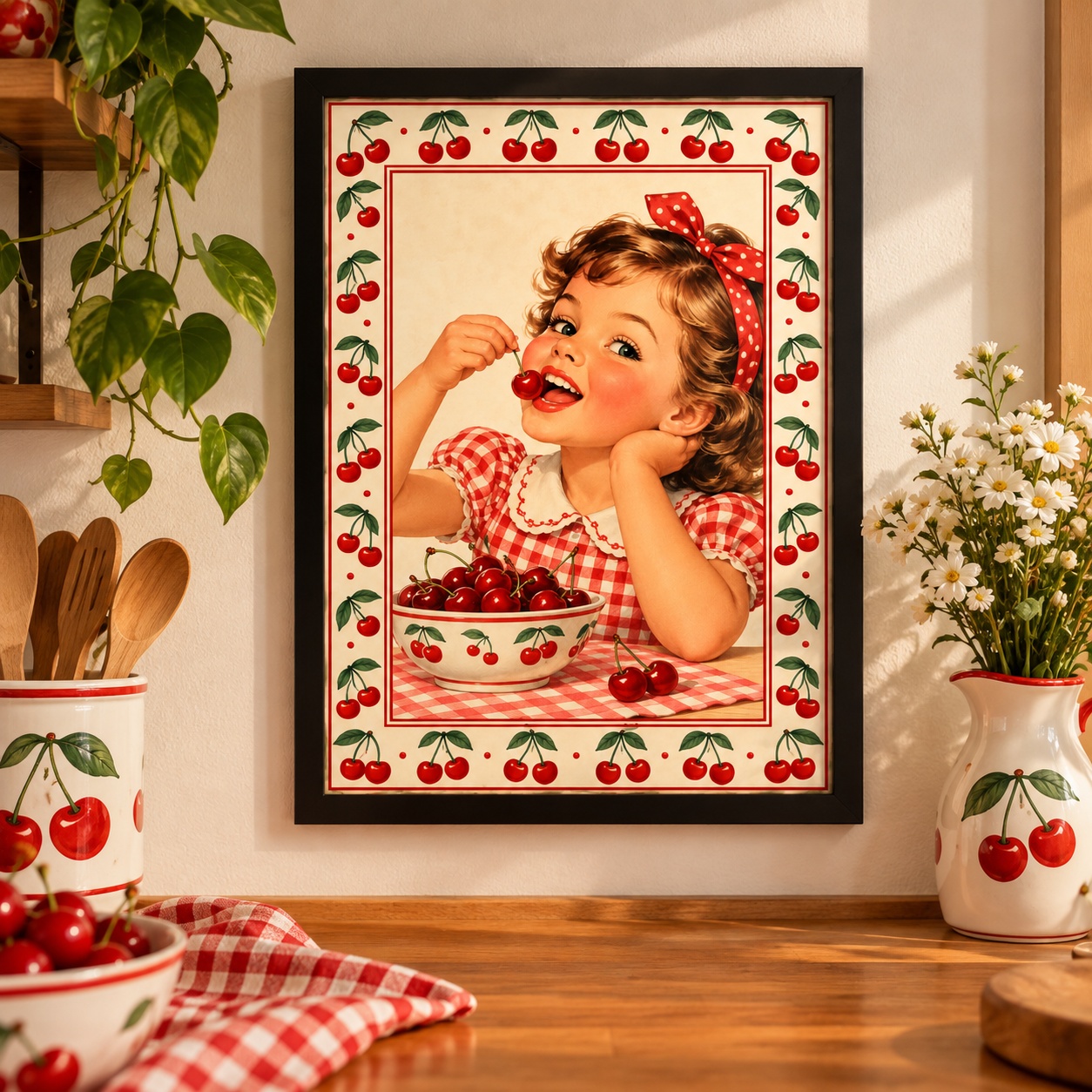 Quadro Para Cozinha Estilo Retrô Cerejinhas