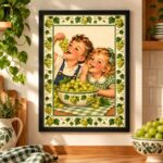 Quadro Para Cozinha Estilo Retrô Uvas Verdes