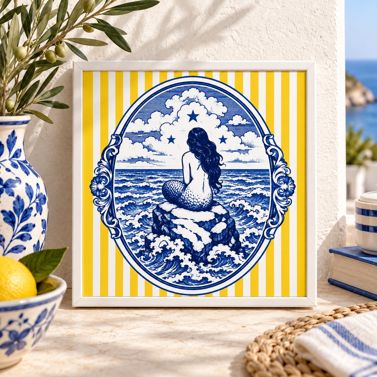 Quadro Sereia Vintage - 33x33 cm
