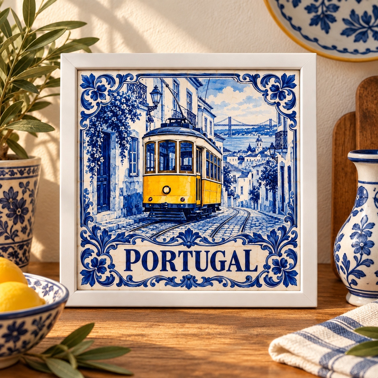 Quadro Vintage Portugal Bonde - 33x33 Cm
