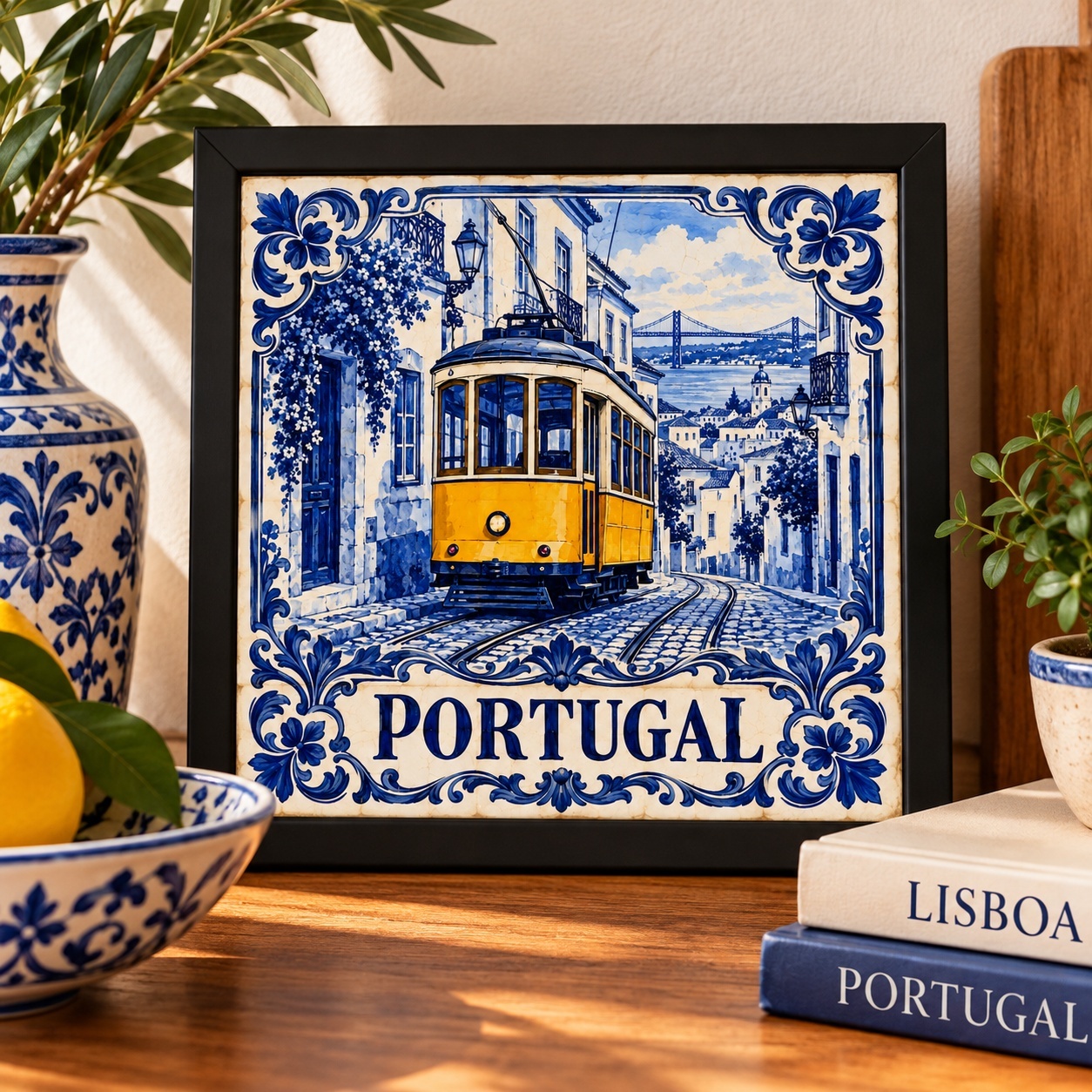 Quadro Vintage Portugal Bonde - 33x33 Cm
