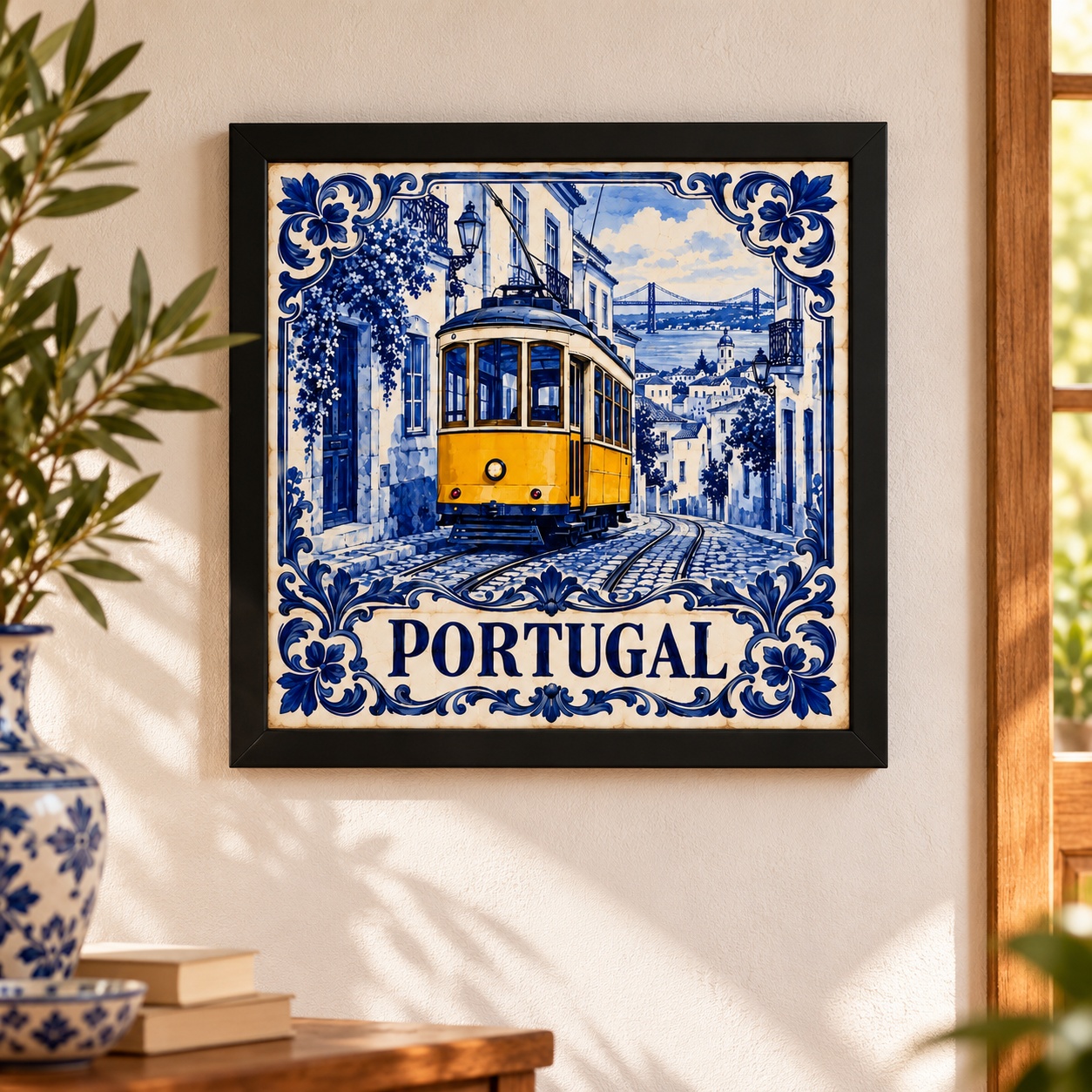 Quadro Vintage Portugal Bonde - 33x33 Cm