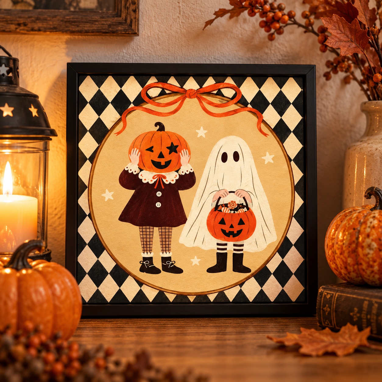 Quadro Vintage de Halloween - 33x33 cm