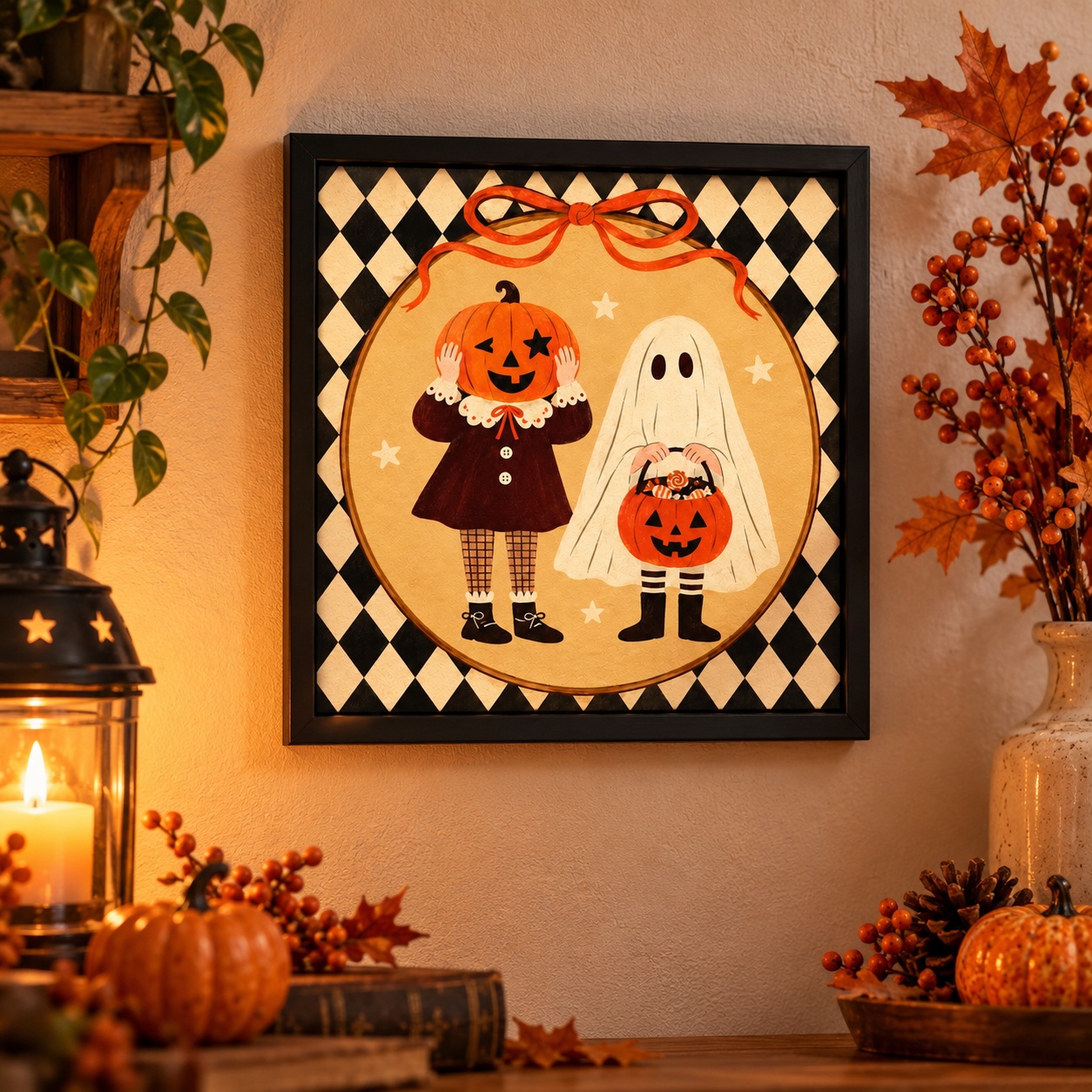 Quadro Vintage de Halloween - 33x33 cm